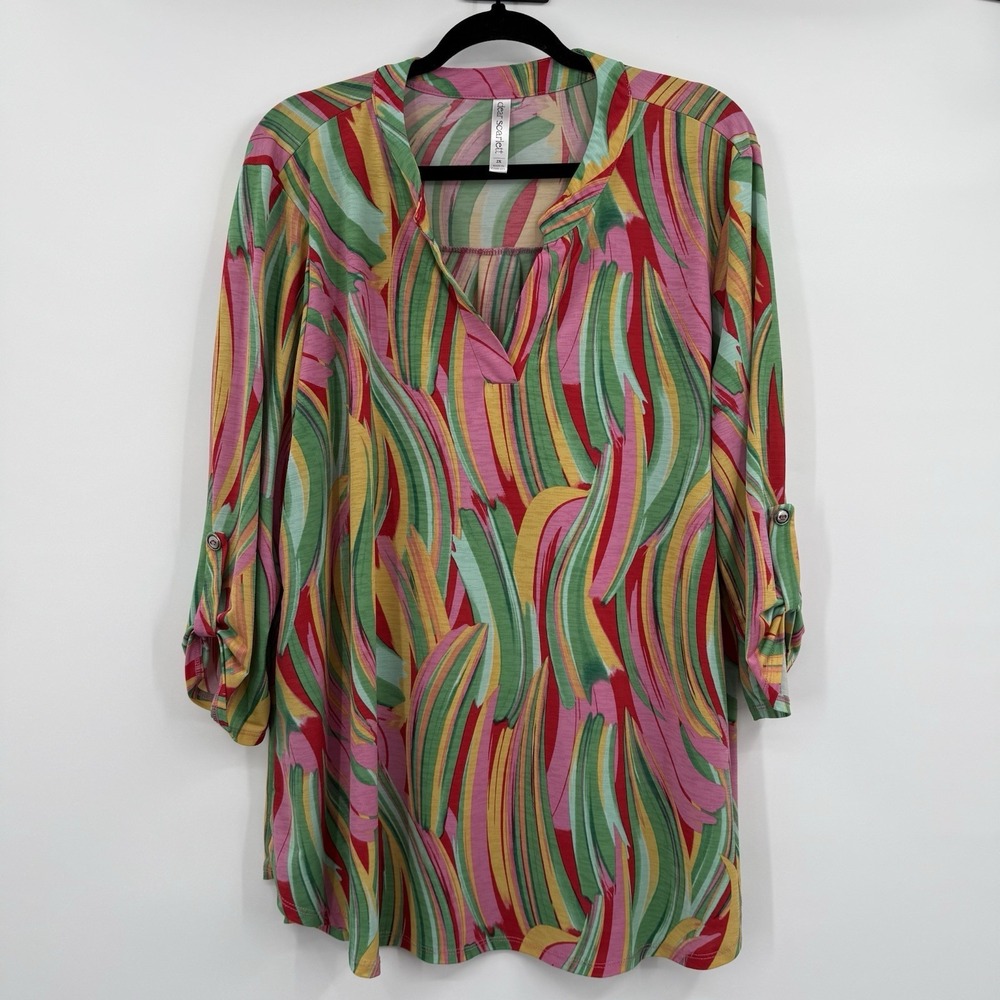 Dear Scarlett Tunic Top Womens 2X Multicolor Blouse Tropical Liz